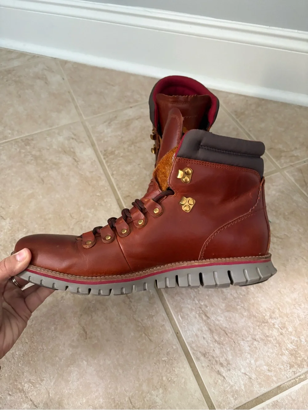 Cole Haan Men's Zerogrand Hiker Waterproof Boots in British Tan leather sz 10